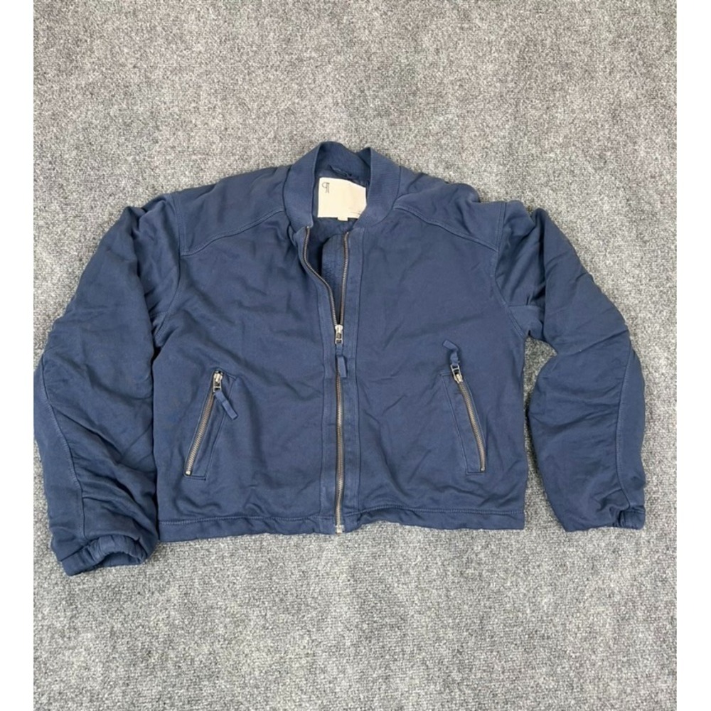 Pilcro By Antropologie Knit Bomber Jacket Top Zip-Up Navy Blue Long Sleeve SizeM